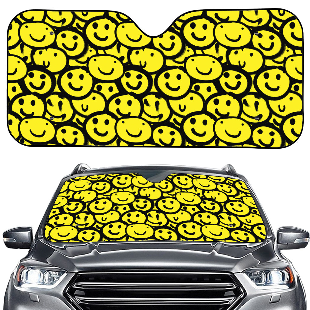 Graffiti Happy Emoji Pattern Print Car Windshield Sun Shade