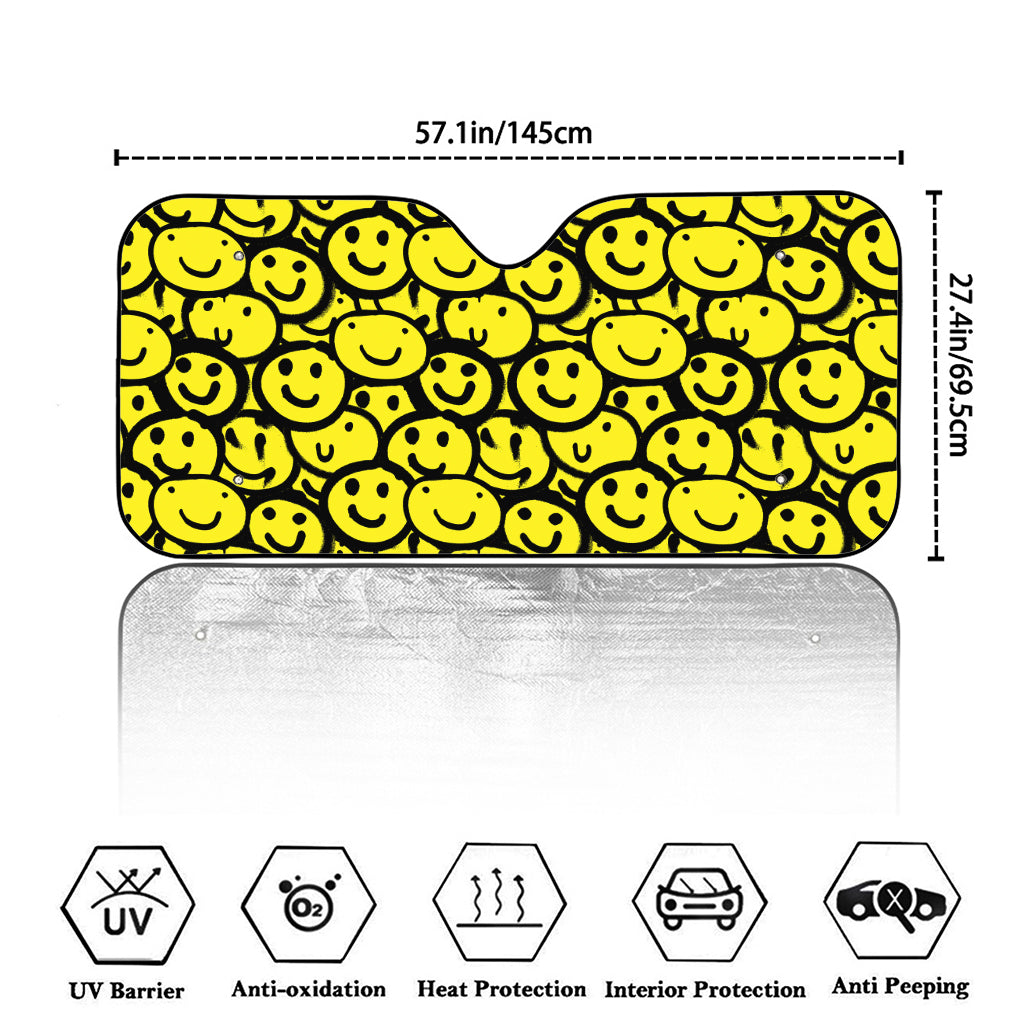 Graffiti Happy Emoji Pattern Print Car Windshield Sun Shade