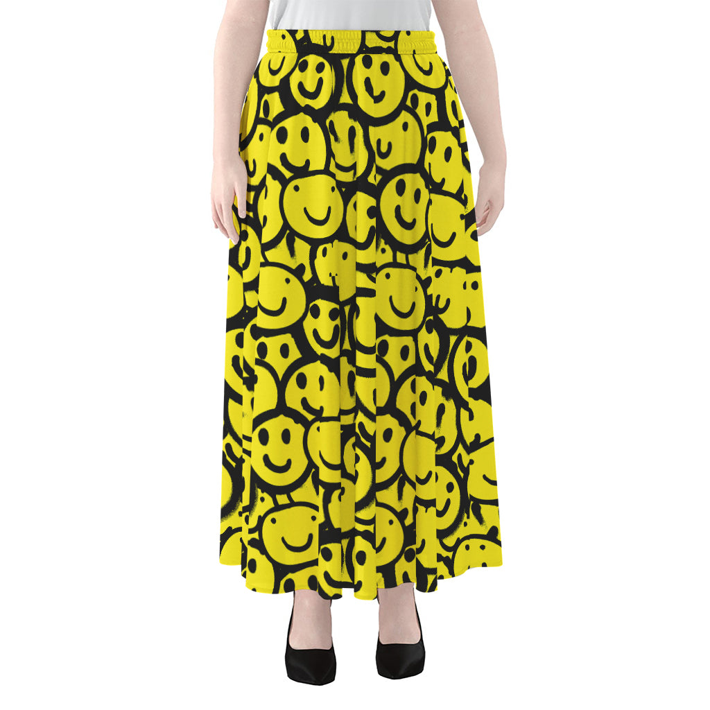 Graffiti Happy Emoji Pattern Print Chiffon Maxi Skirt