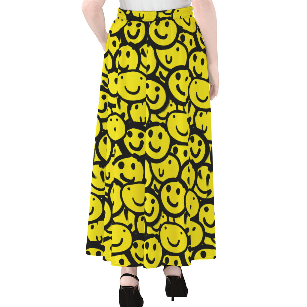 Graffiti Happy Emoji Pattern Print Chiffon Maxi Skirt