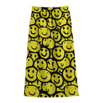 Graffiti Happy Emoji Pattern Print Cotton Front Slit Maxi Skirt