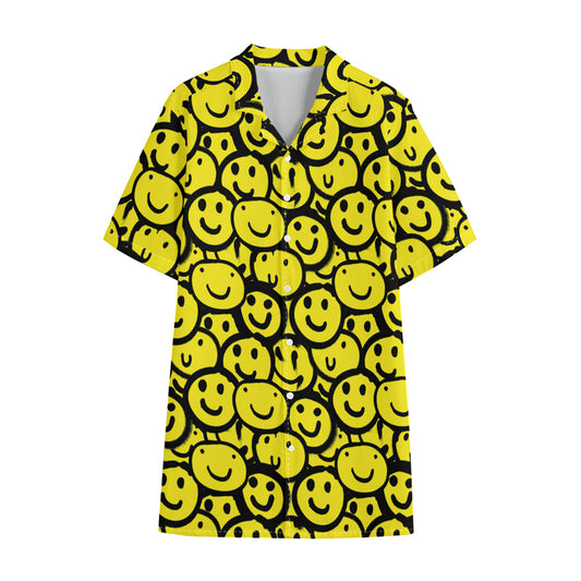 Graffiti Happy Emoji Pattern Print Cotton Hawaiian Shirt