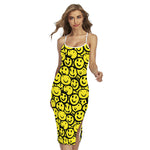 Graffiti Happy Emoji Pattern Print Cross Back Cami Dress