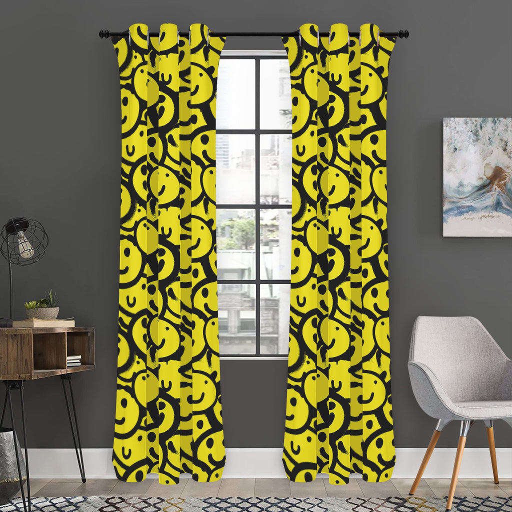 Graffiti Happy Emoji Pattern Print Curtain