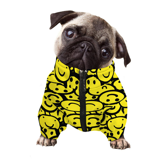 Graffiti Happy Emoji Pattern Print Dog Zip Up Jacket