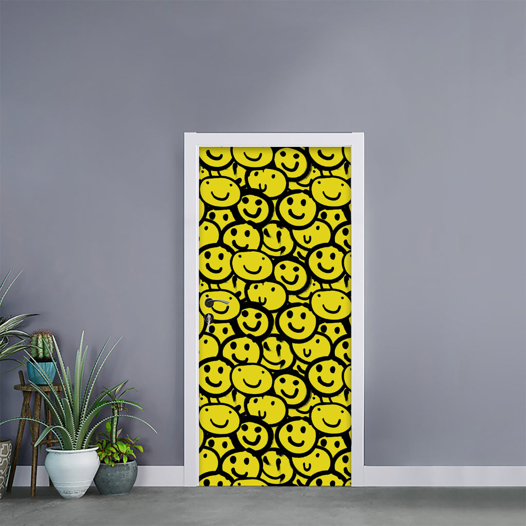 Graffiti Happy Emoji Pattern Print Door Sticker