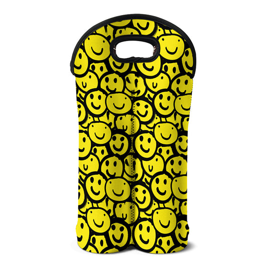 Graffiti Happy Emoji Pattern Print Double Neoprene Wine Tote