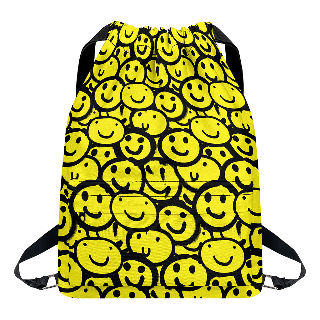 Graffiti Happy Emoji Pattern Print Drawstring Backpack