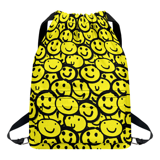 Graffiti Happy Emoji Pattern Print Drawstring Backpack