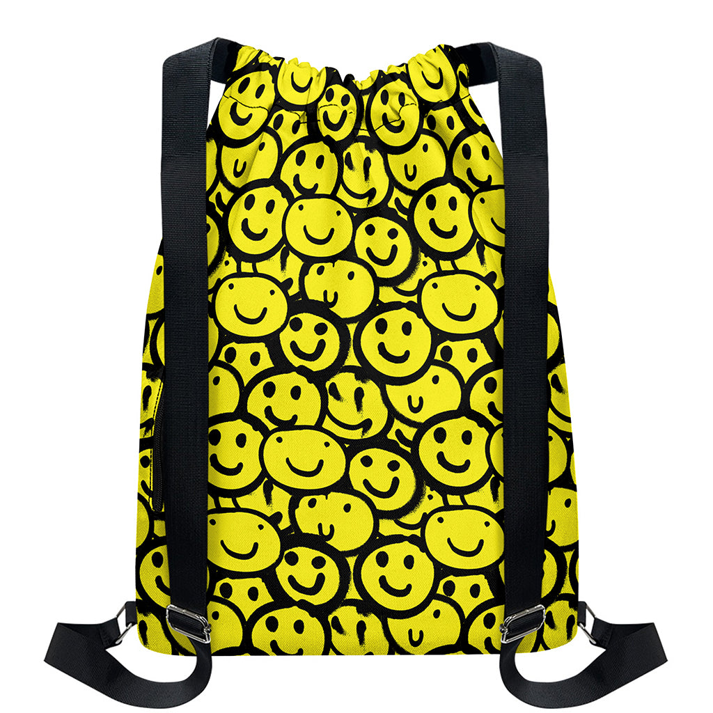 Graffiti Happy Emoji Pattern Print Drawstring Backpack