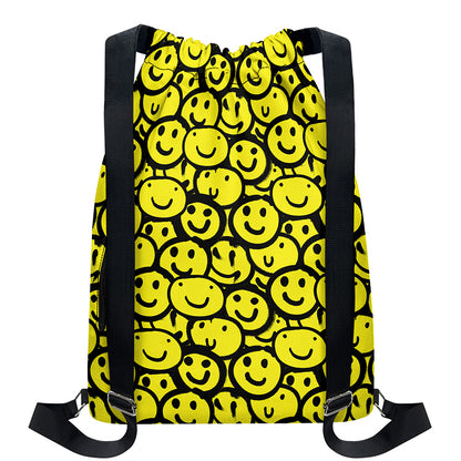 Graffiti Happy Emoji Pattern Print Drawstring Backpack