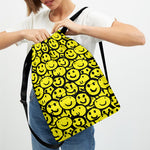 Graffiti Happy Emoji Pattern Print Drawstring Backpack