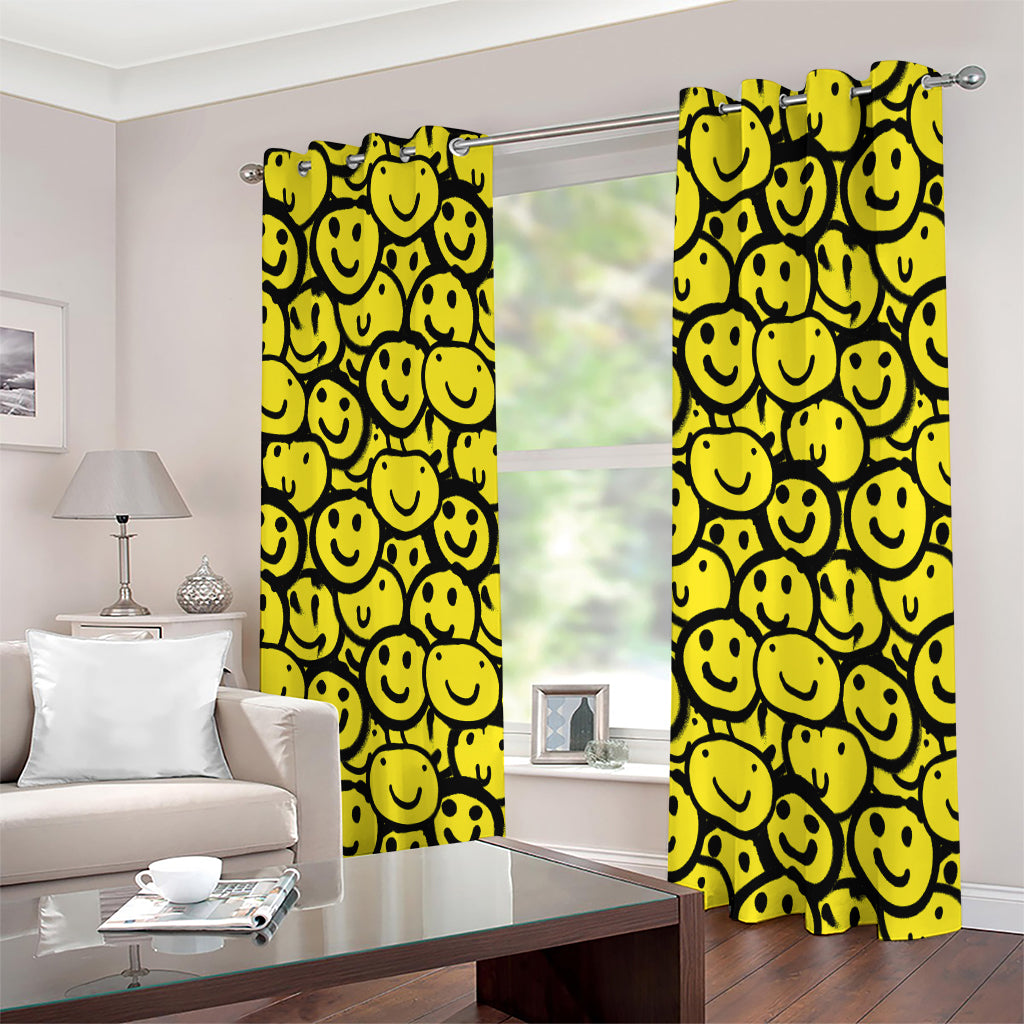 Graffiti Happy Emoji Pattern Print Extra Wide Grommet Curtains