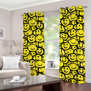 Graffiti Happy Emoji Pattern Print Grommet Curtains