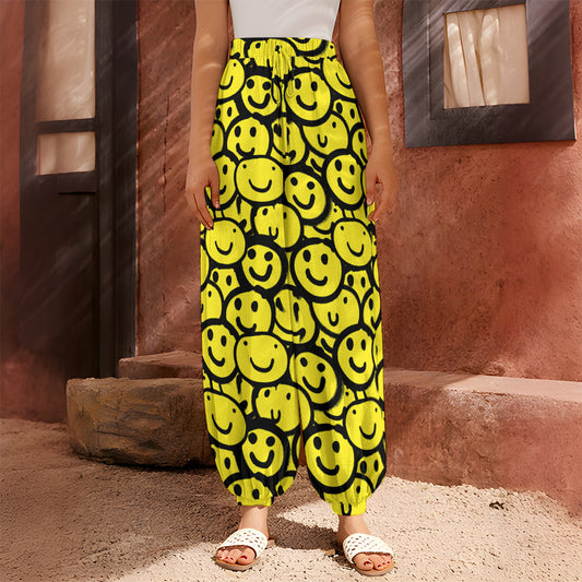 Graffiti Happy Emoji Pattern Print Harem Pants