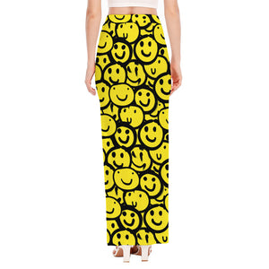 Graffiti Happy Emoji Pattern Print High Slit Maxi Skirt