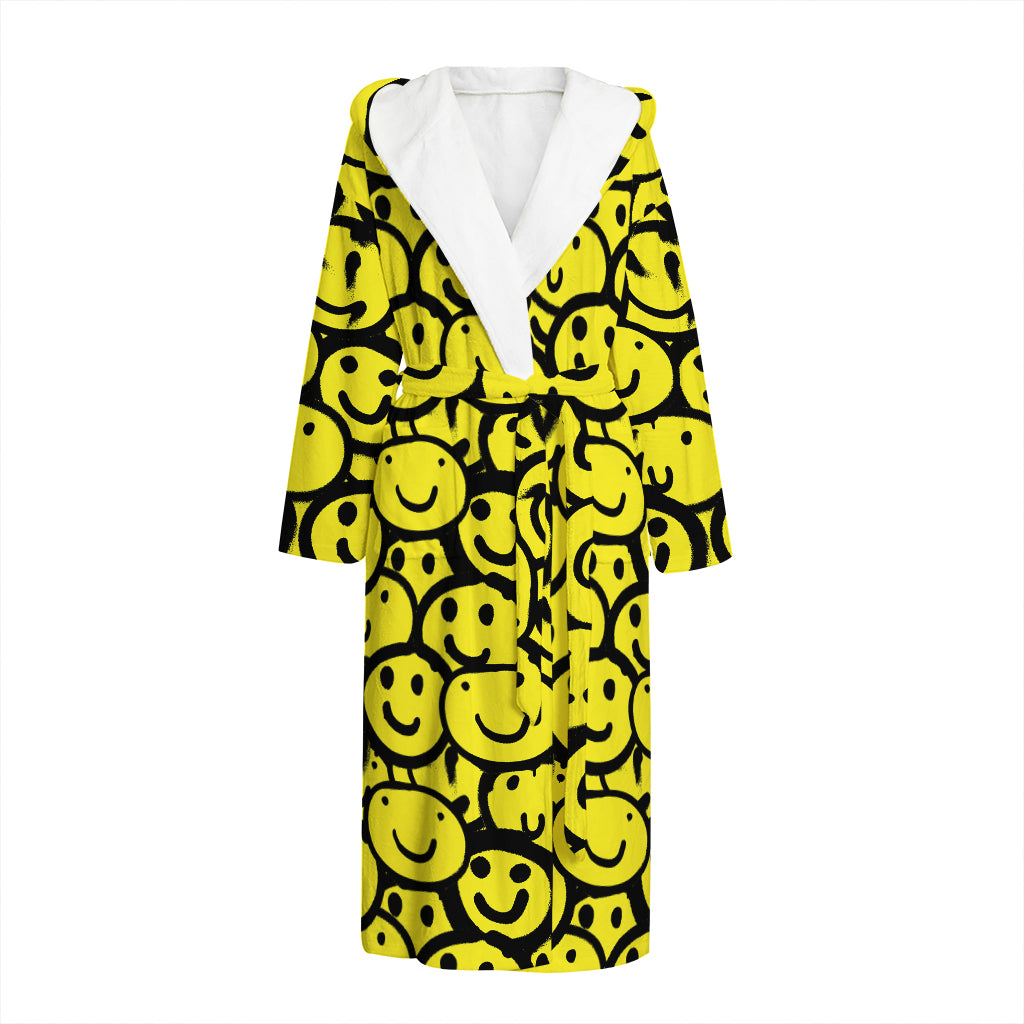 Graffiti Happy Emoji Pattern Print Hooded Bathrobe