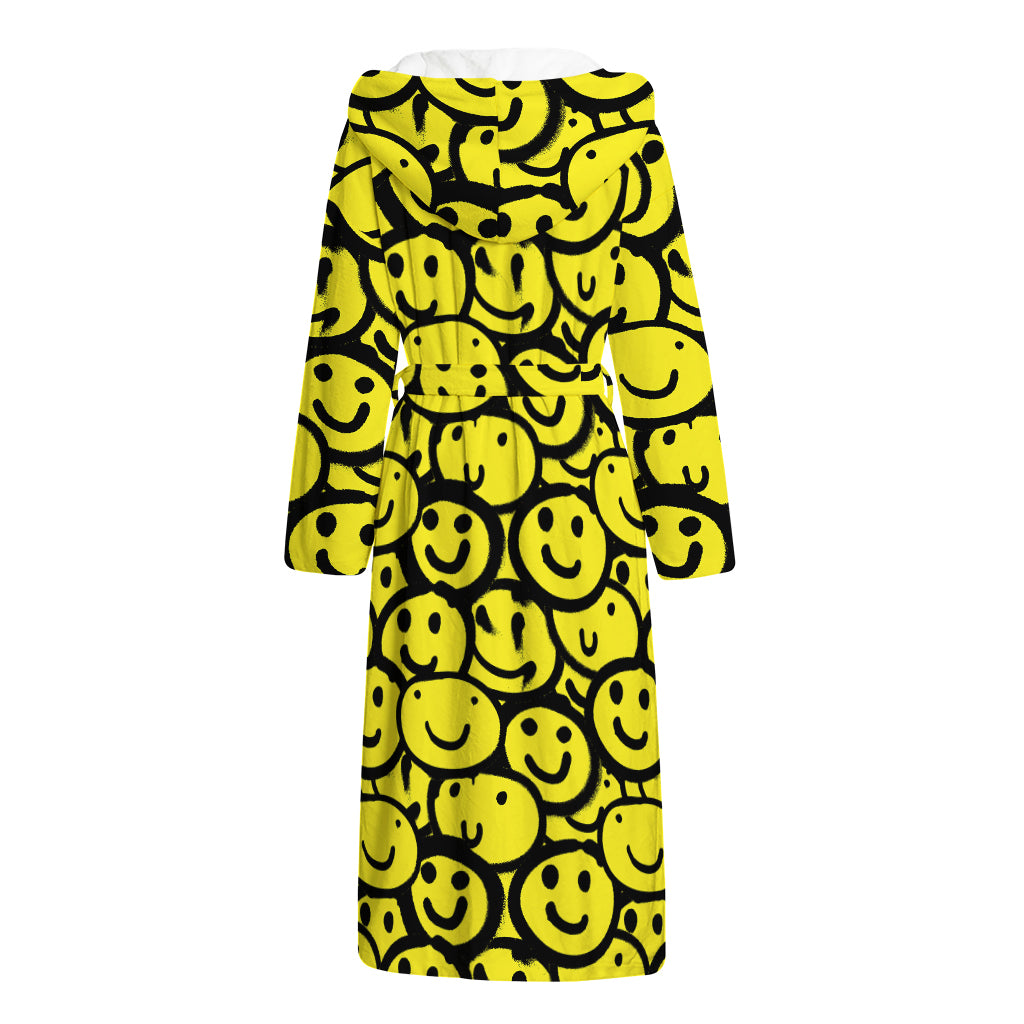 Graffiti Happy Emoji Pattern Print Hooded Bathrobe