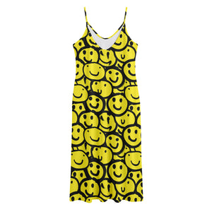 Graffiti Happy Emoji Pattern Print Jersey Midi Cami Dress