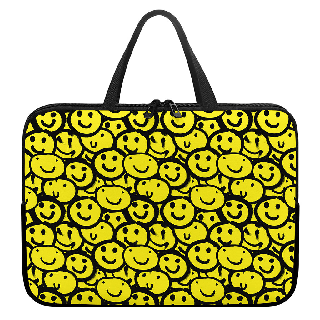 Graffiti Happy Emoji Pattern Print Laptop Sleeve With Handle