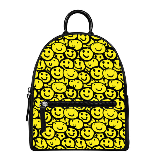 Graffiti Happy Emoji Pattern Print Leather Backpack