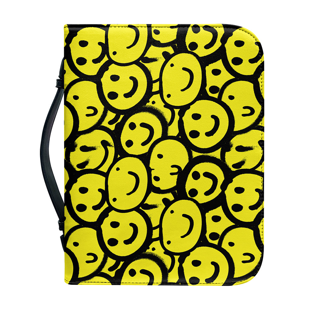 Graffiti Happy Emoji Pattern Print Leather Bible Cover