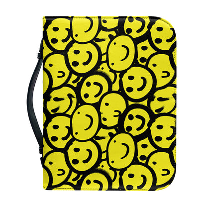 Graffiti Happy Emoji Pattern Print Leather Bible Cover