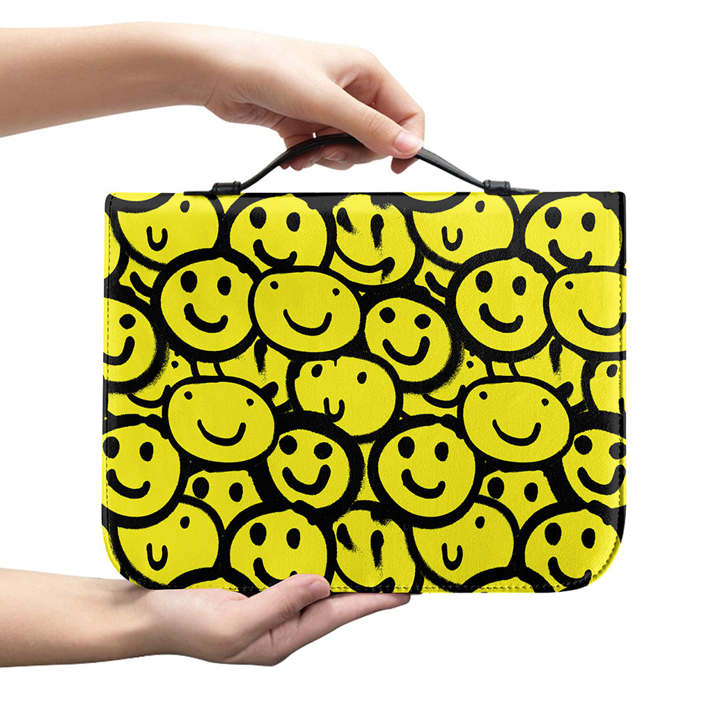 Graffiti Happy Emoji Pattern Print Leather Bible Cover