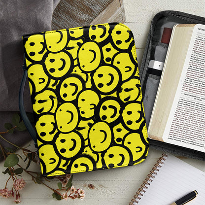 Graffiti Happy Emoji Pattern Print Leather Bible Cover
