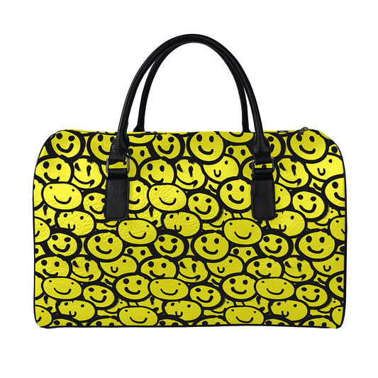 Graffiti Happy Emoji Pattern Print Leather Duffle Bag