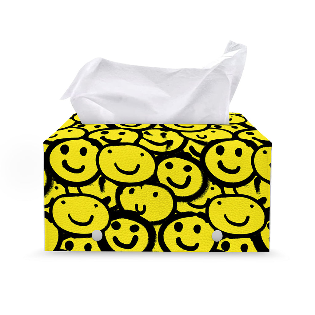 Graffiti Happy Emoji Pattern Print Leather Tissue Box Cover