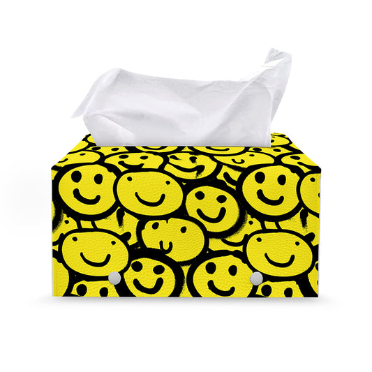 Graffiti Happy Emoji Pattern Print Leather Tissue Box Cover