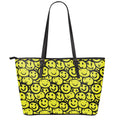 Graffiti Happy Emoji Pattern Print Leather Tote Bag With Zipper