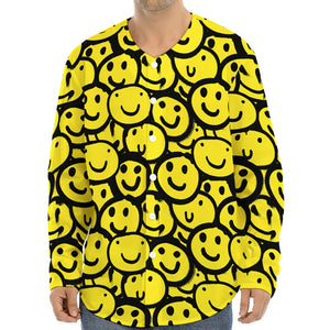 Graffiti Happy Emoji Pattern Print Long Sleeve Baseball Jersey