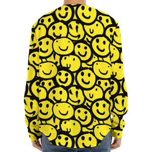 Graffiti Happy Emoji Pattern Print Long Sleeve Baseball Jersey