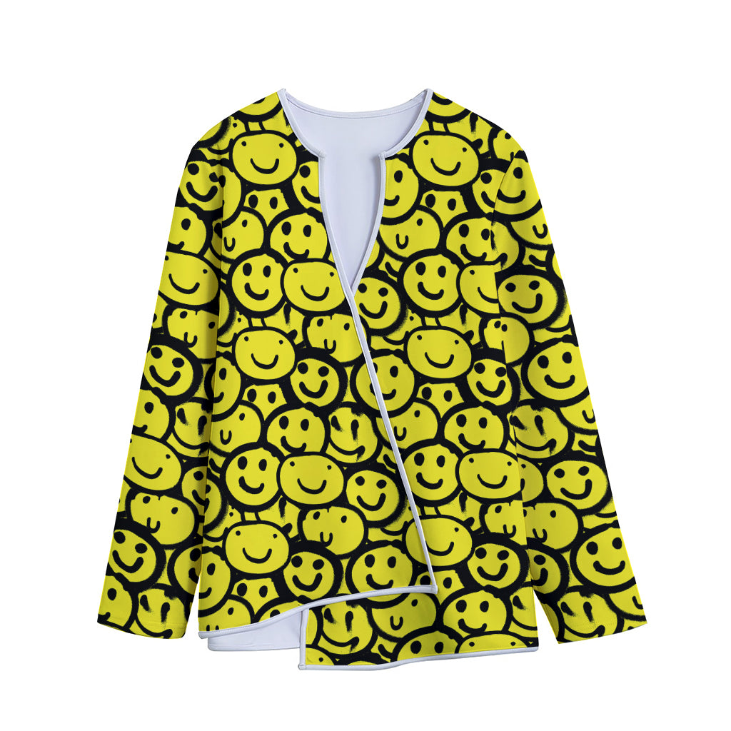 Graffiti Happy Emoji Pattern Print Long Sleeve Short Coat