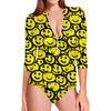 Graffiti Happy Emoji Pattern Print Long Sleeve Swimsuit