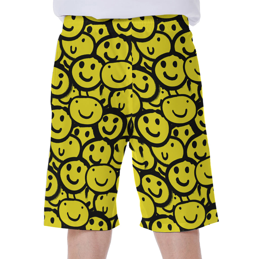 Graffiti Happy Emoji Pattern Print Men's Beach Shorts