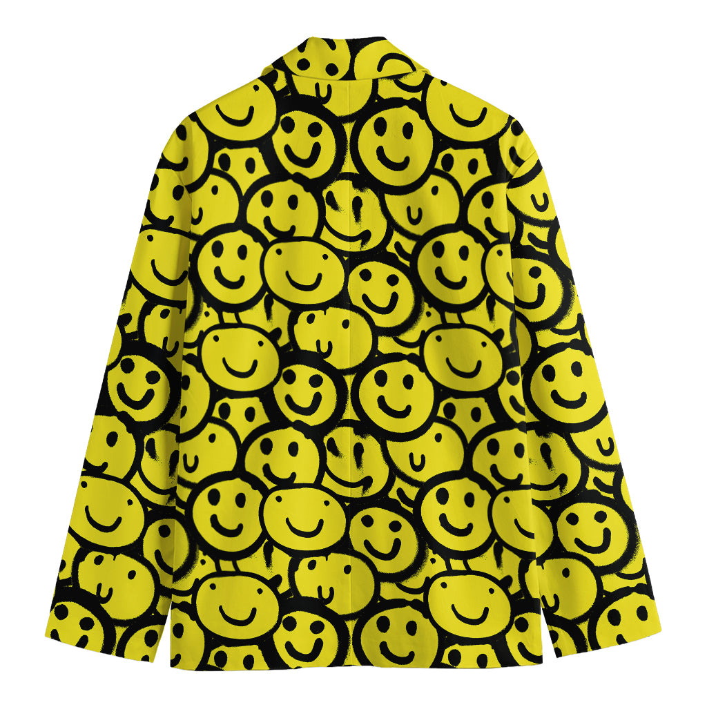 Graffiti Happy Emoji Pattern Print Men's Blazer