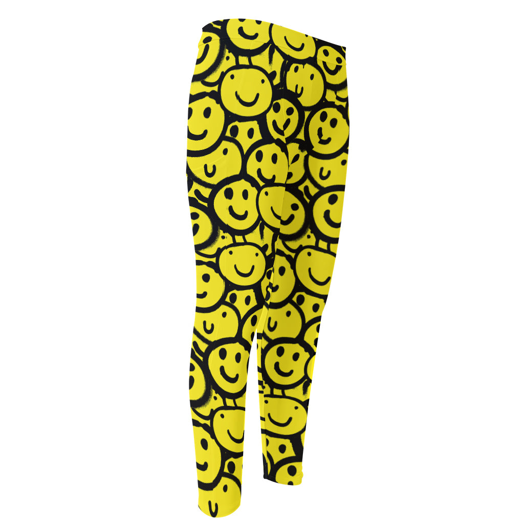 Graffiti Happy Emoji Pattern Print Men's Compression Pants