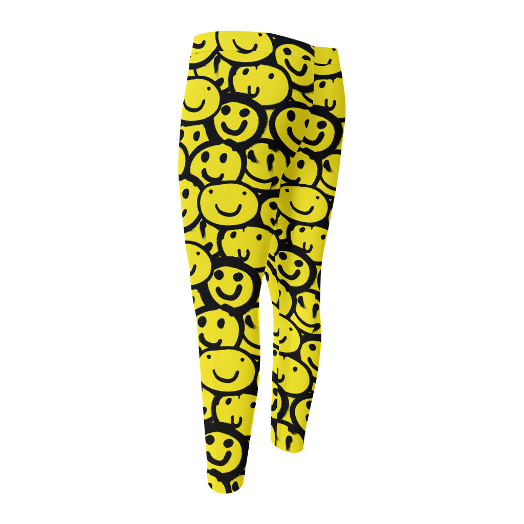 Graffiti Happy Emoji Pattern Print Men's Compression Pants