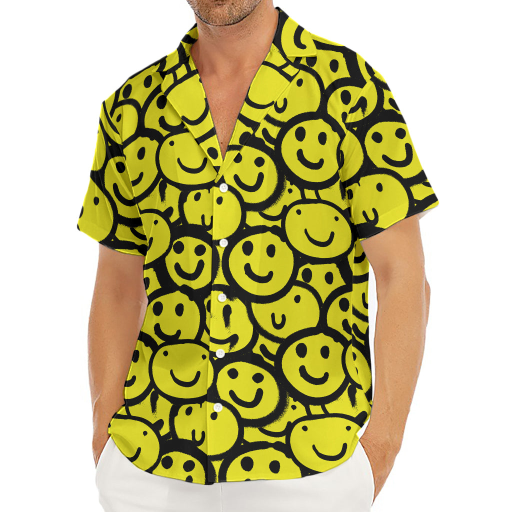 Graffiti Happy Emoji Pattern Print Men's Deep V-Neck Shirt