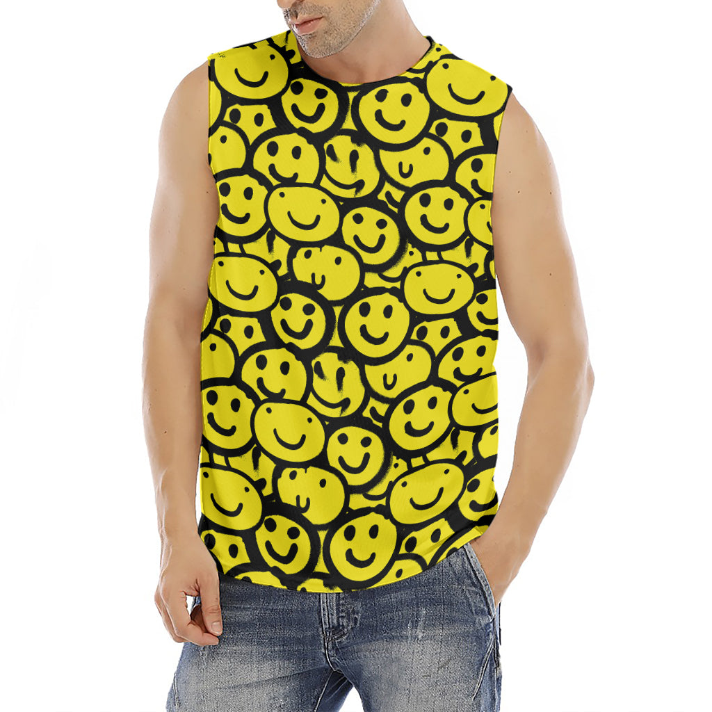 Graffiti Happy Emoji Pattern Print Men's Fitness Tank Top