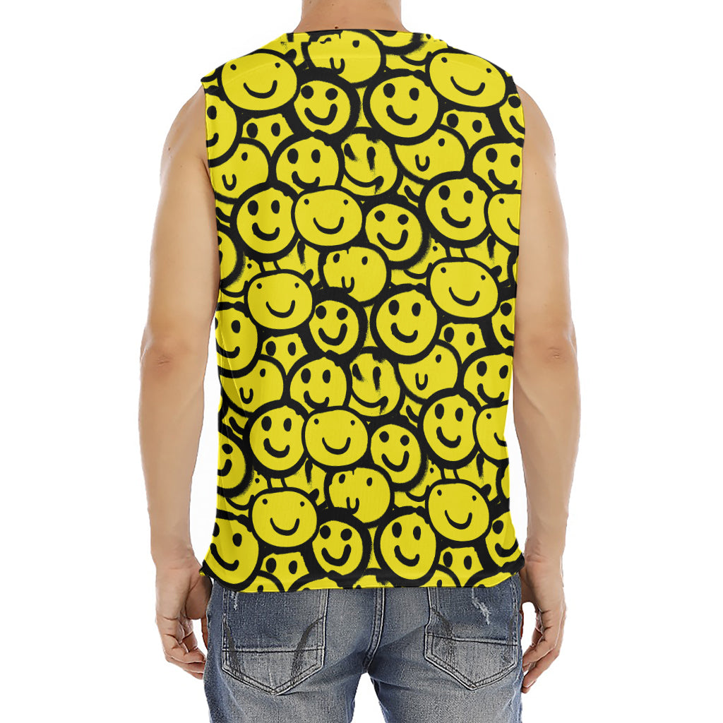 Graffiti Happy Emoji Pattern Print Men's Fitness Tank Top
