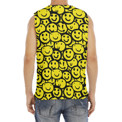 Graffiti Happy Emoji Pattern Print Men's Fitness Tank Top