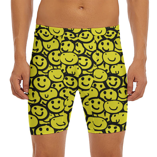 Graffiti Happy Emoji Pattern Print Men's Long Boxer Briefs