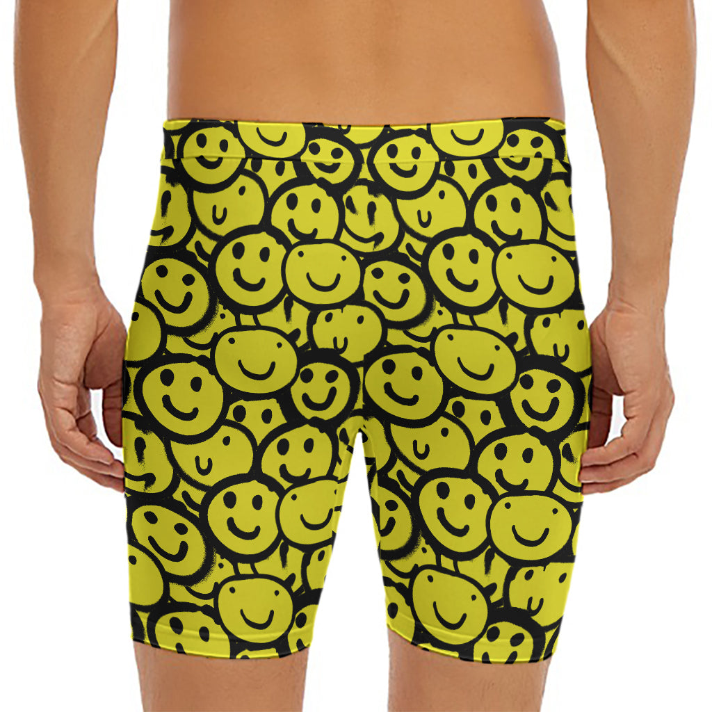 Graffiti Happy Emoji Pattern Print Men's Long Boxer Briefs