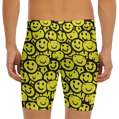 Graffiti Happy Emoji Pattern Print Men's Long Boxer Briefs