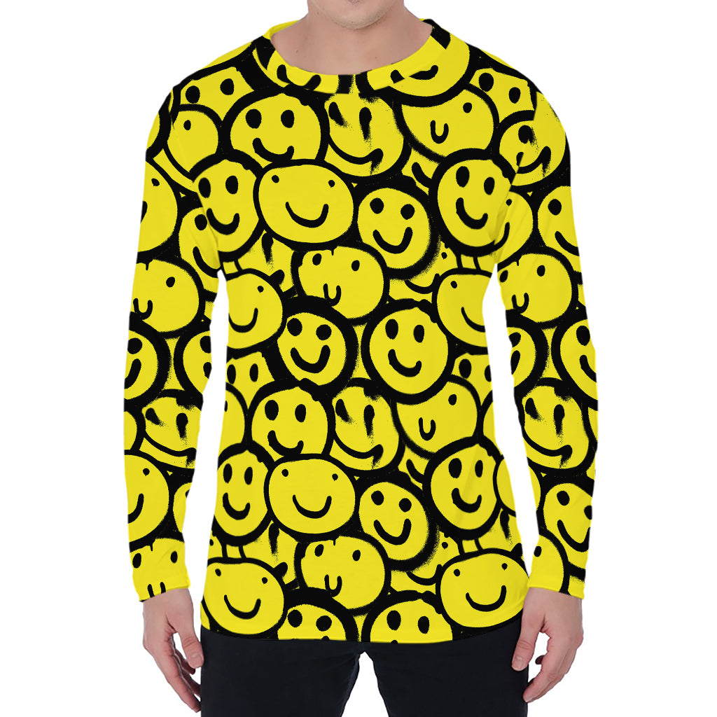 Graffiti Happy Emoji Pattern Print Men's Long Sleeve T-Shirt