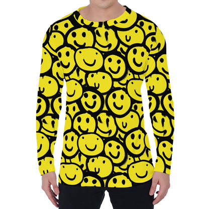 Graffiti Happy Emoji Pattern Print Men's Long Sleeve T-Shirt